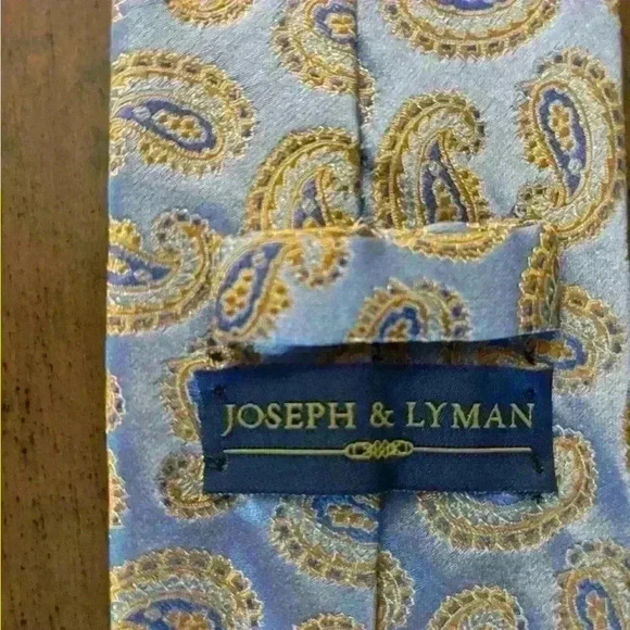 Mens Designer Joseph And Lyman Blue Paisley All Silk Neck Tie - Picture 4 of 5